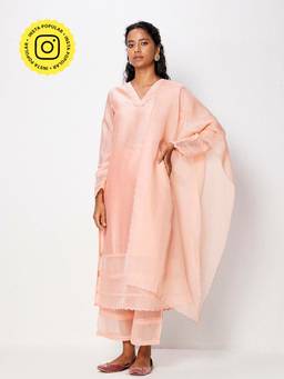 Ancestry - Peach Organza Solid Dupatta