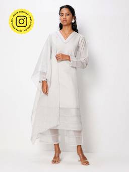 Ancestry - Grey Scallop Organza Dupatta