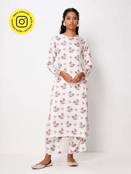 Ancestry - Ivory Printed Straight Kurta