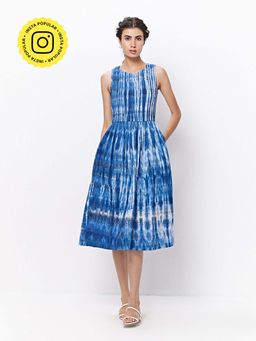 Ancestry - Blue Shibori Fit & Flared Midi Dress