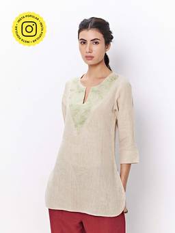 Ancestry - Beige Short Straight Embroiderd Maxi Kurti