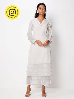 Ancestry - Grey Solid Straight Kurta