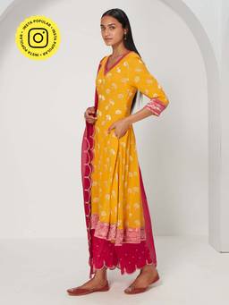 Ancestry - Kaashi Yellow V-Neck Anarkali Kurta