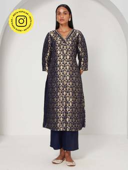 Ancestry - Kaashi Navy Blue Brocade Kurta