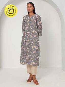 Ancestry - V-Neck Floral Printed Straight Kurta