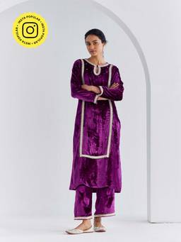 Ancestry - Rossa Purple Velvet Kurta