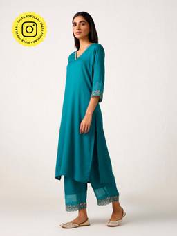 Ancestry - Teal Floral Embroidered Kurta