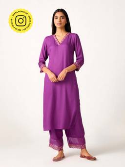 Ancestry - Purple Floral Embroidered Kurta