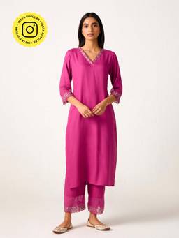 Ancestry - Pink Floral Embroidered Kurta