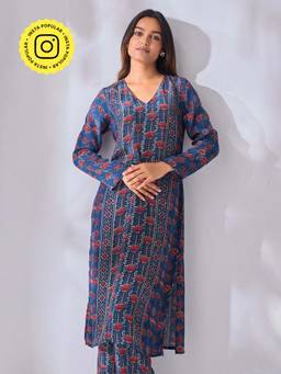 Ancestry - V Neck Ajrak Straight Kurta