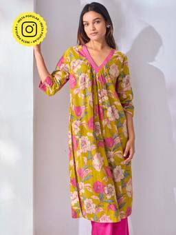 Ancestry - Summer Floral V Neck Kurta