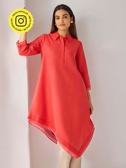 Ancestry - Asymmetric Red Linen Kurta