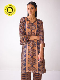 Ancestry - Rust Brown Printed Kurta