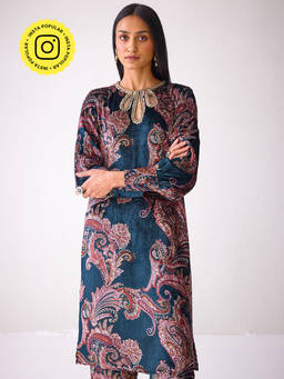 Ancestry - Masakkali Navy Blue Printed Kurta