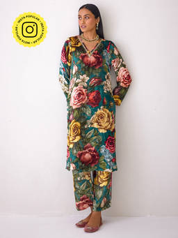 Ancestry - Masakkali Floral Printed Velvet Kurta