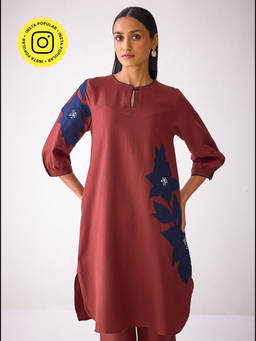 Ancestry - Floral Embroidered Brown Kurta