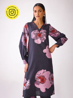 Ancestry - Black Floral Printed Kurta
