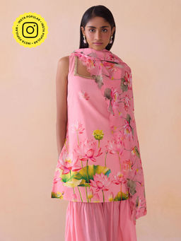 Ancestry - Pichwai Short Pink Sleeveless Kurta