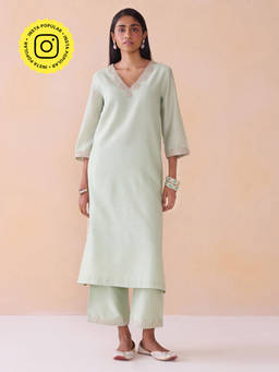 Ancestry - Noor Sage Green Straight Kurta