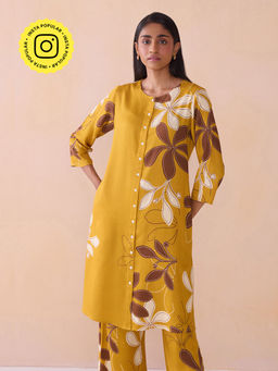 Ancestry - Ikigai Printed Mustard Straight Kurta