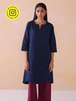 Ancestry - Navy Blue Linen Straight Kurta