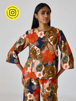 Ancestry - Multi-Color Linen Printed Short Kurti