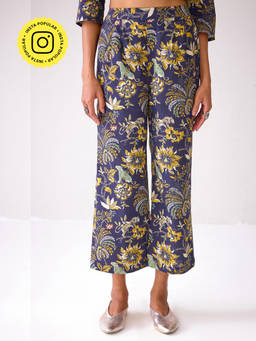Ancestry - Navy Blue Floral Printed Pants