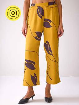 Ancestry - Leaf Printed Mustard Pants
