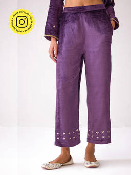 Ancestry - Masakkali Purple Velvet Straight-Fit Pants
