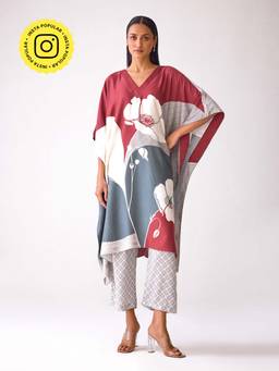 Ancestry - Multi-Color Floral Printed V-Neck Kaftan