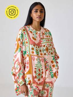 Ancestry - Pink Anti Fit Hip Covering Printed Shirt