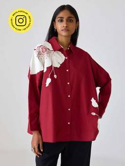 Ancestry - Maroon Floral Applique Shirt