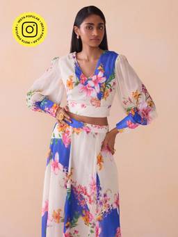 Ancestry - White Tropical Printed Crop Top