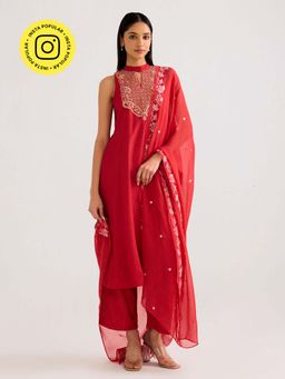 Ancestry - Red Organza Embroidery Dupatta