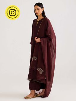 Ancestry - Brown Organza Solid Dupatta