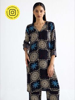 Ancestry - Ajrakh Printed V Neck Kurta