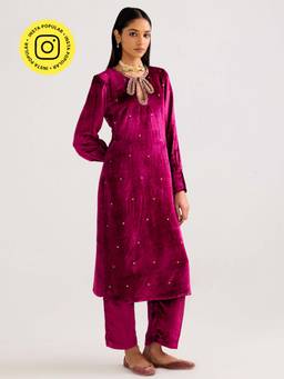 Ancestry - Masakkali Pink Velvet Kurta