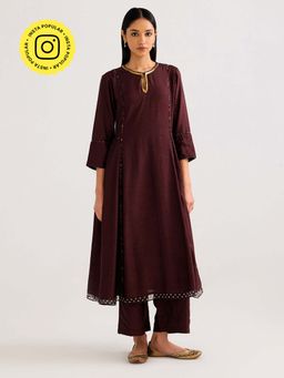 Ancestry - Brown Solid Aline Kurta