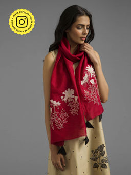 Ancestry - Red Floral Motif Chanderi Scarf