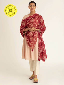 Ancestry - Red Nomadic Folk Folk Organza Dupatta