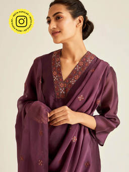Ancestry - Embroidered Maya Purple Embriodered Dupatta