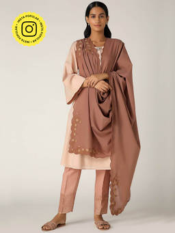 Ancestry - Brown Scalloped Cotton Dupatta