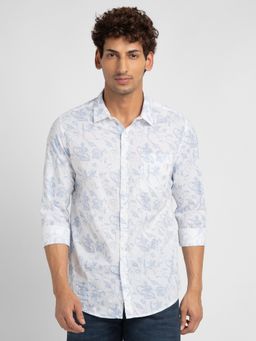 Spykar - Men White Cotton Slim Fit Floral Print Shirt
