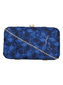 Horra - Embroidered Flower Design Women's Party Clutch - Blue (S)