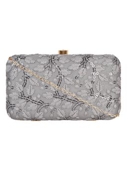 Horra - Embroidered Flower Design Women's Party Clutch - Grey (S)