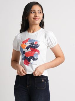 Beverly Hills Polo Club - BE KIND PUFF SLEEVE T-Shirt-White