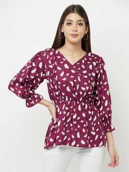 CRIMSOUNE CLUB - Women Purple Printed V-Neck Empire Top