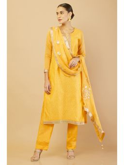 Soch - Yellow Chanderi Unstitched Dress Material With Woven Sequins - 3 Meter Kurta Fabric