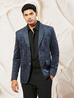 Vastramay - Mens Velvet Embroidered Sequinned Blazer