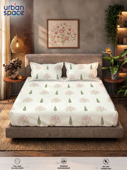 Urban Space - White 200TC Cotton Fitted Bedsheet with 2 Pillow Covers (King)